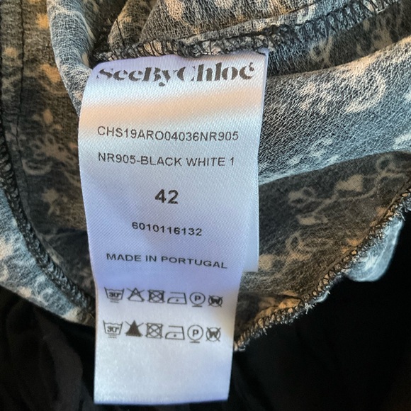 See By Chloe Black Floral Crepe Midi Dress FR Size 42 Ruffle Victorian Feminine - Picture 8 of 9